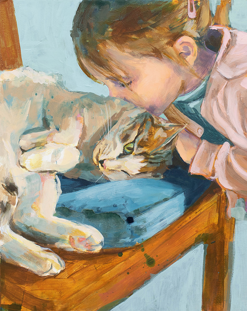 Tamara Tavella Art Kunst Suedtirol Kinder und Tiere Katze Kind Erinnerung Malerei Kopie
