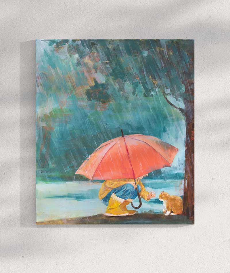 Tamara-Tavella-Art-Kunst-Kuenstlerin-Suedtirol-Tiere-Kinder-Katze-Regenschirm-Waerme-Empathie