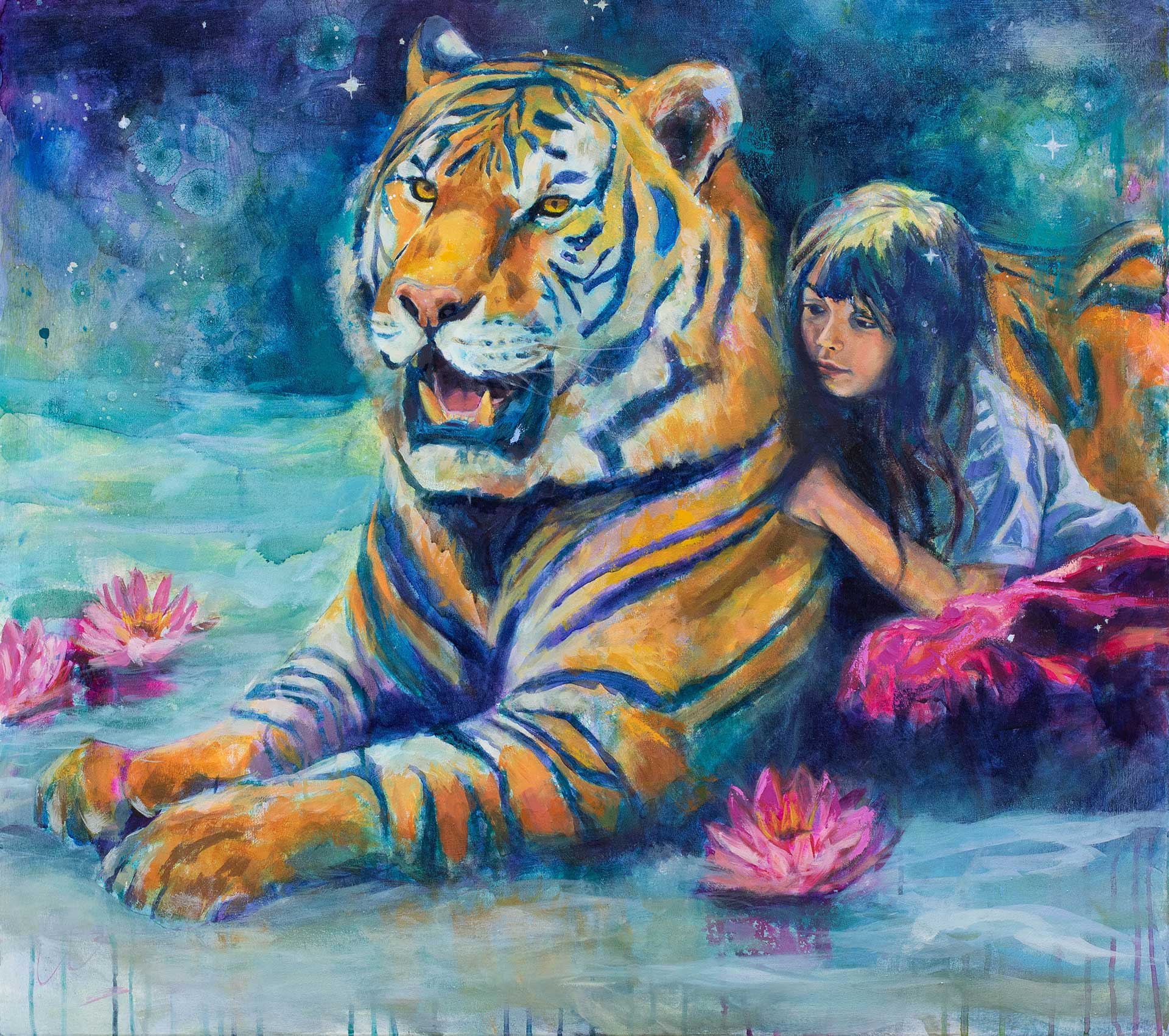 Tamara-Tavella-Art-Kunst-Krafttiere-Tiger-Maedchen-Herzenswuensche-Heartwarrior-bunt-farbenfroh