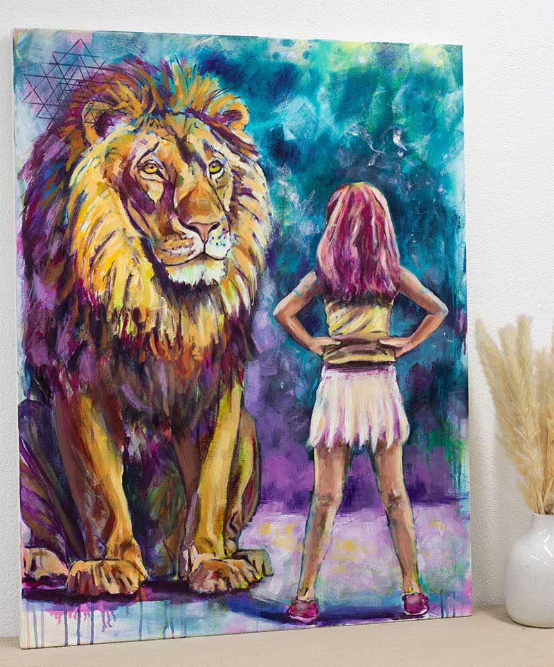 Krafttier Löwe & Mädchen Kunstwerk