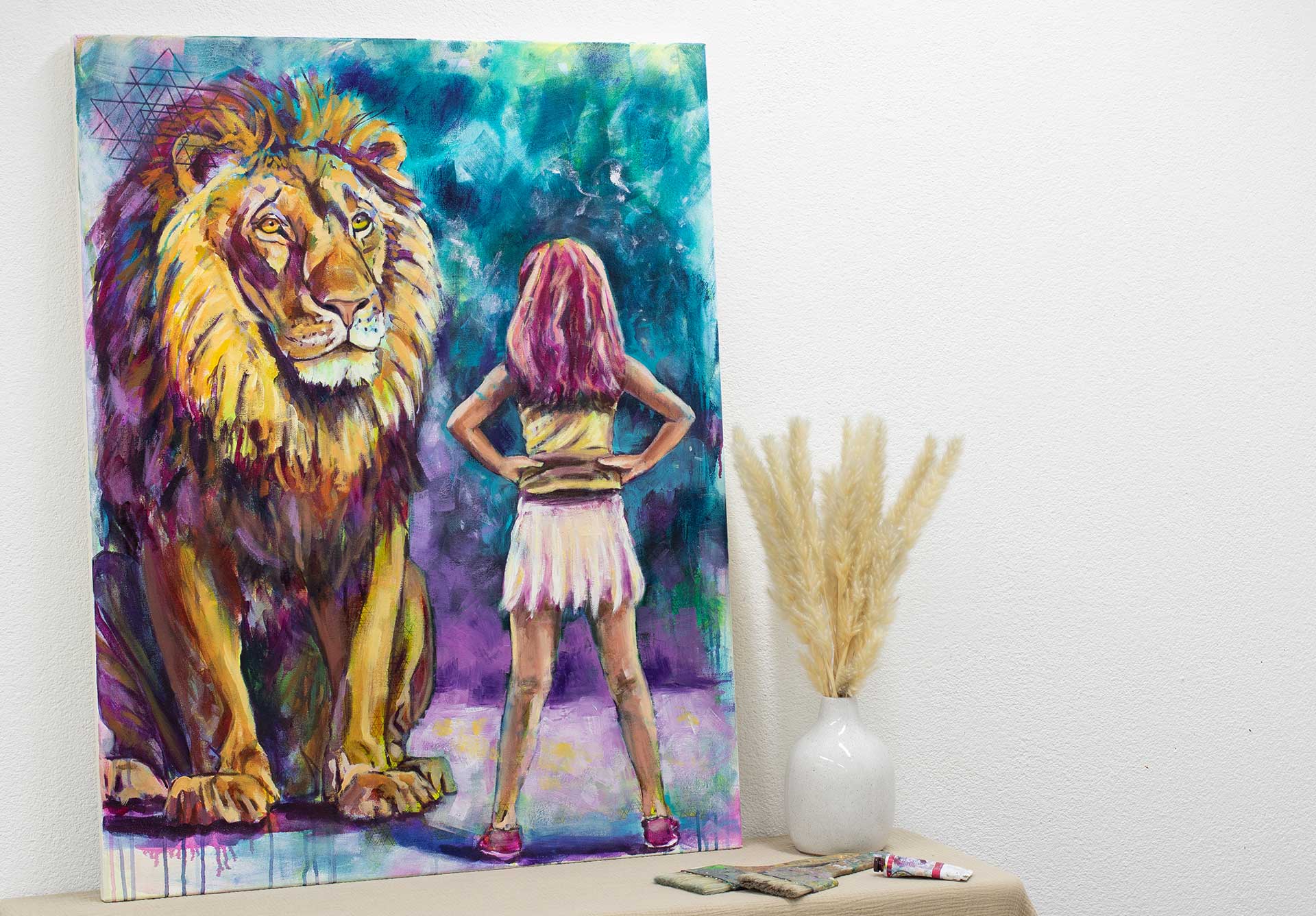 Krafttier Löwe & Mädchen Kunstwerk