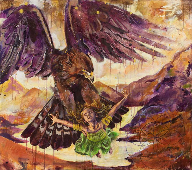 Bild Krafttier Adler mit Mädchen in Krallen