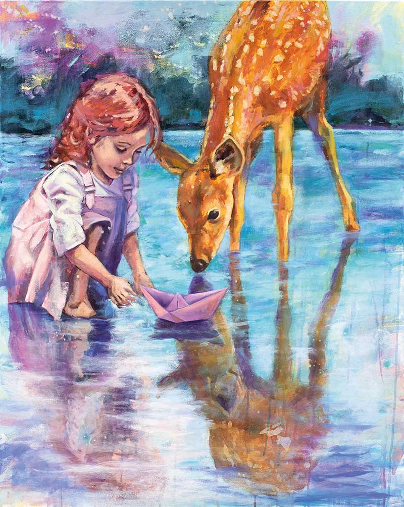 Kunstwerk Krafttier Reh, Mädchen