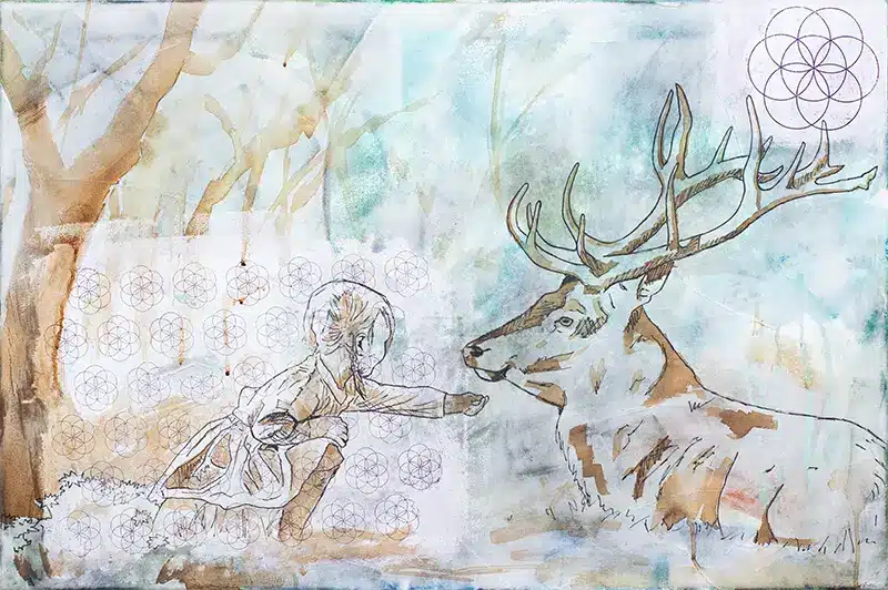 Vorzeichnung Bild 1 - Krafttier Hirsch