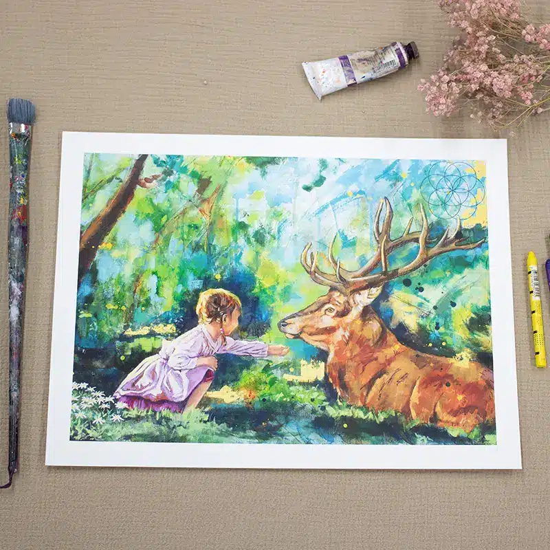 Kunstdruck Krafttier Hirsch - In Stillness