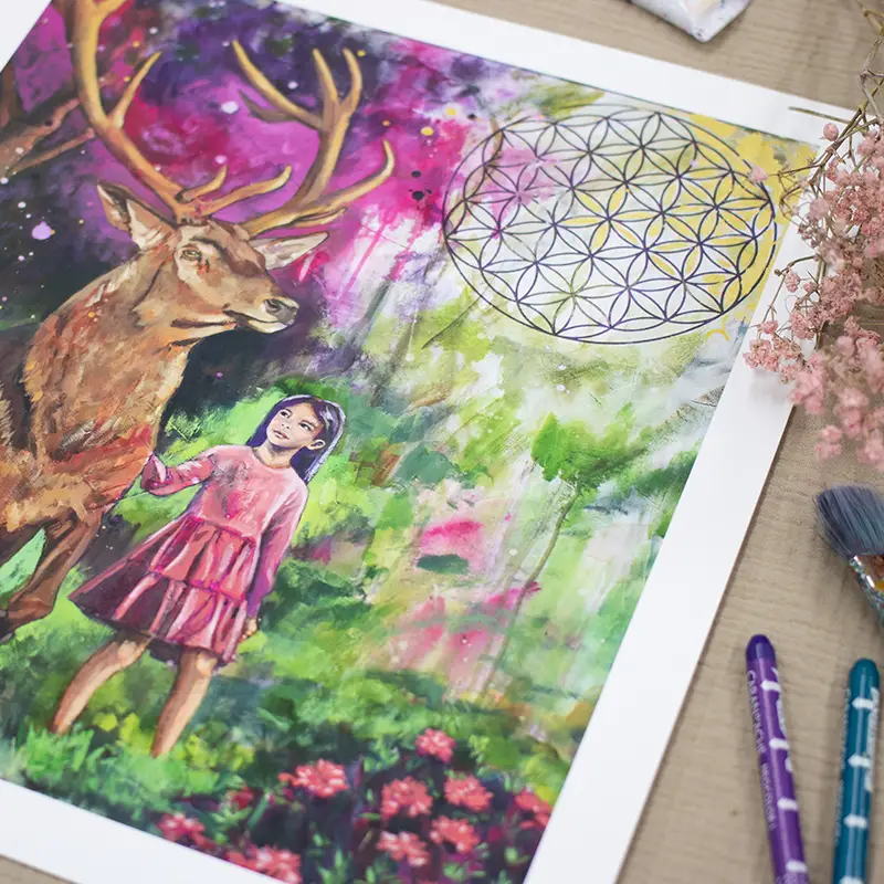 Kunstdruck Krafttier Hirsch - Silent Power