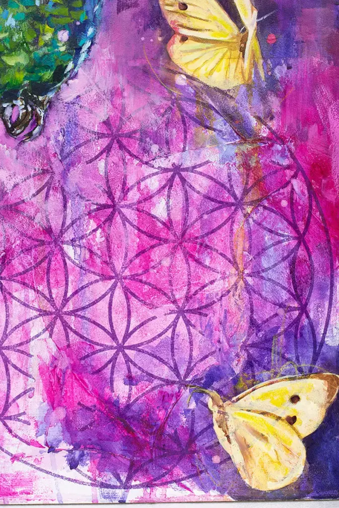 Kunstwerk Krafttier Kolibri - Blume des Lebens