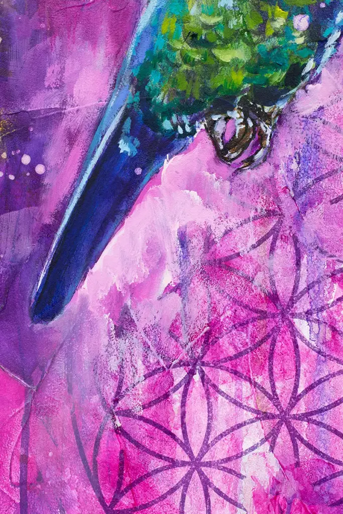Kunstwerk Krafttier Kolibri - Blume des Lebens