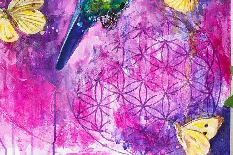 Kunstwerk Krafttier Kolibri - Detail - Blume des Lebens